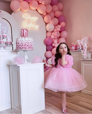 Diana Pink Tulle Embellished Lettuce Skirt Dress