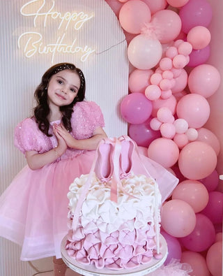 Diana Pink Tulle Embellished Lettuce Skirt Dress