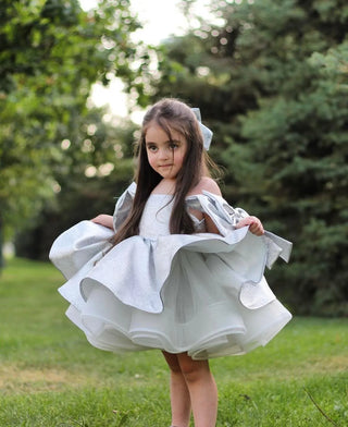 Royal Silver Glittery Girls' Evening Dress