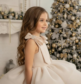 Hazel Girl's Beige Tone Children's Evening Dress
