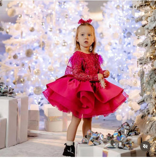 Felix Fuchsia Stone Embellished Satin Skirt Girl's Evening Dress