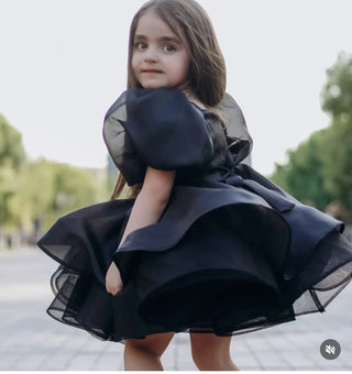 Oscar Organza Black Belted Designer Dress