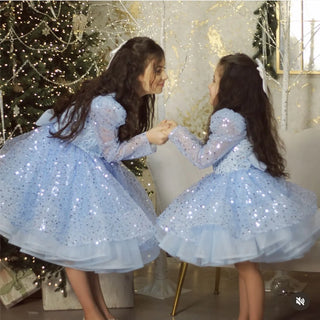 Anastasia Baby Blue Long-Sleeve Puffy Dress