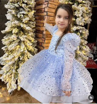 Anastasia Baby Blue Long-Sleeve Puffy Dress