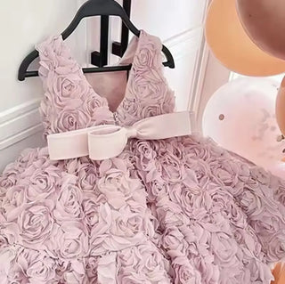 Olympus Powder Pink Rose Embossed Sleeveless Girl's Evening Dress