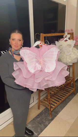 Pearl Barbara Pink Butterfly Wing Girl's Evening Dress