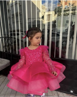 Felix Fuchsia Stone Embellished Satin Skirt Girl's Evening Dress