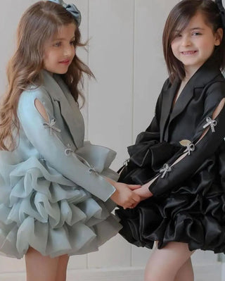 Glenn Black Jacket Collar Long Sleeve Evening Dress for Girls