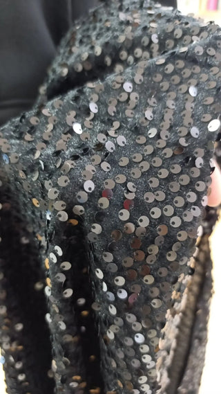 Milano Black Velvet Sequin One-Sleeve Double Valance Dress