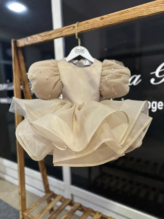 Barbara the Pearl Beige Lettuce Skirt Girl's Dress