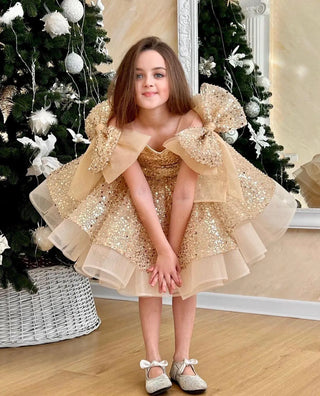 Jerry Gold Stone Embellished Girl's Evening Dress