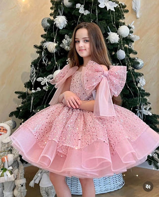 Jerry Pink Stone Embellished Girl's Evening Dress