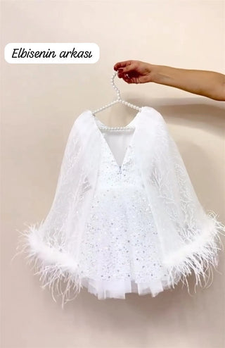 Swan Feather White Girl's Dress
