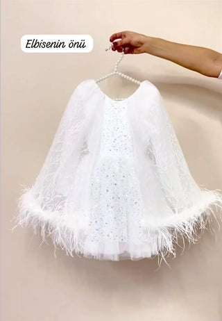 Swan Feather White Girl's Dress